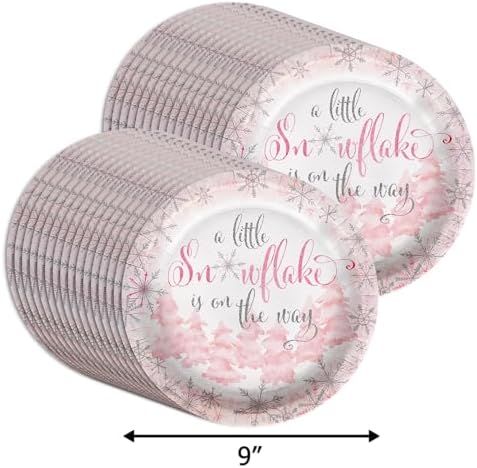 Birthday Galore A Little Snowflake is On The Way Girl's Baby Shower - 32 Piece Disposable Party Supplies - Winter Baby Shower Decorations - Round Party Plates - Large 9" Paper Plates In Bulk - Image 3