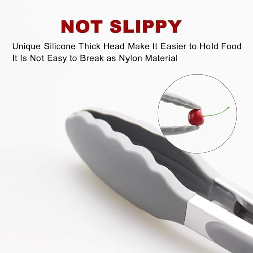 2 Pack Silicone Kitchen Tongs, 9 & 12 Inch, Stainless Steel, Grey - Image 5