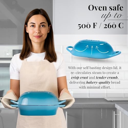 Dutch Oven For Sourdough Bread Baking – Enamelled Cast Iron Bread Loaf Pot – Oven Safe Non Stick Bread Pot – Rectangular,Light Blue, 24cm x 16cm – by Nuovva - Image 4