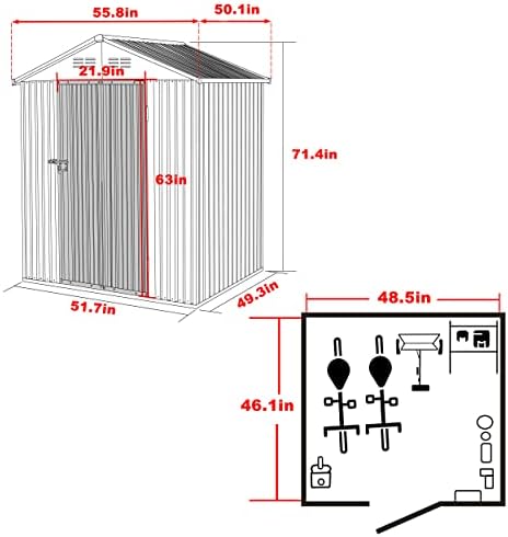VEIKOU 4' x 4' Outdoor Storage Shed with Thickened Galvanized Steel, Storage Shed with Lockable Door, Air Vents, Metal Shed for Patio Lawn Yard, Grey - Image 3