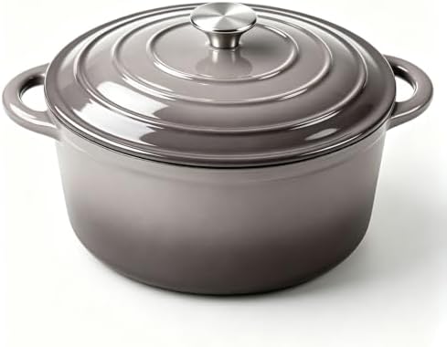 Miereirl 6 Quart Enameled Dutch Oven Pot with Lid, Cast Iron Dutch Oven with Dual Handles for Bread Baking, Cooking, Non-stick Enamel Coated Cookware, Grey by Miereirl