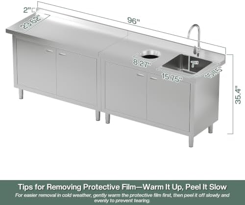 Jocisland 96-Inch Stainless Steel Utility Sink Cabinet with Faucet - Image 4