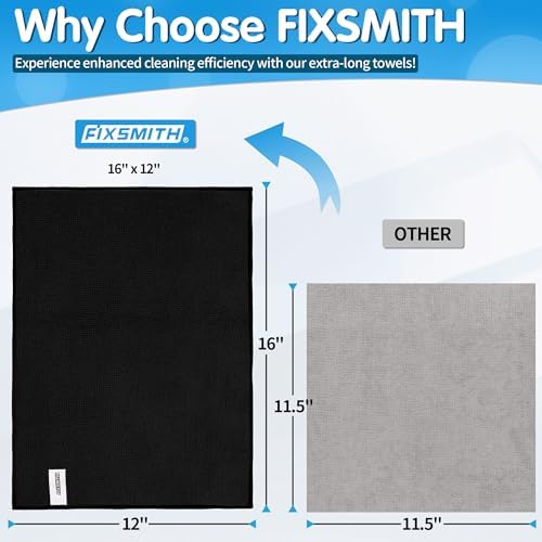 FIXSMITH Black Microfiber Cleaning Cloth -Pack of 8, Highly Absorbent Cleaning Rags, 16"X12" All Purpose Cleaning Towels for Housekeeping, Kitchen, Car, Lint Free and Reusable Microfiber Towels - Image 2