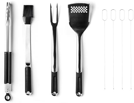 HexClad 8pc BBQ Tool Set with Spatula, Tongs, Brush, Grill Fork & Skewers by Unknown