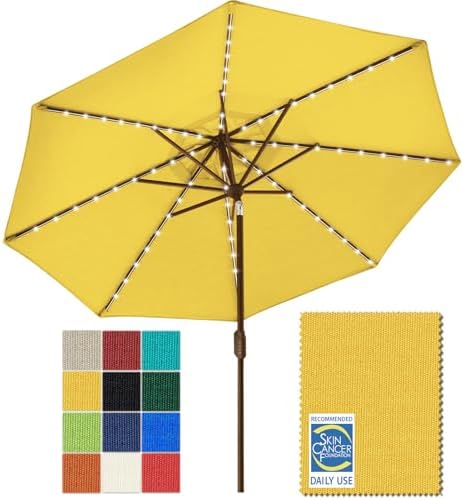 EliteShade USA 10-Year-Non-Fading 9ft Market Patio Umbrella, Commercial Grade Table Sun Umbrella with 80 Solar LED Lights, Crank Open, Windproof & UPF 50+ UV Protection for Garden, Deck, Pool, Backyard, Sunflower Yellow by EliteShade