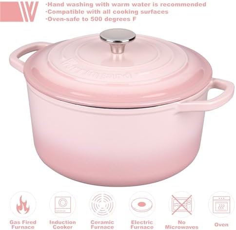 VORRINGARD Enameled Cast Iron Dutch Oven Pot with Lid, for Sourdough Bread Baking, Round Dutch Ovens, 4.5 Quart, Pink - Image 3