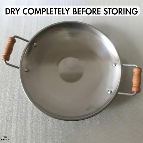 Hakan Stainless Steel Sauté Pan | Frying Pan with Wooden Handles | Barbeque Plate, Wide Shallow Cooking Pan for Stir Fry, Outdoor Cooking BBQ Cookware Pan, Skillet (Large 18.9 in) - Image 6