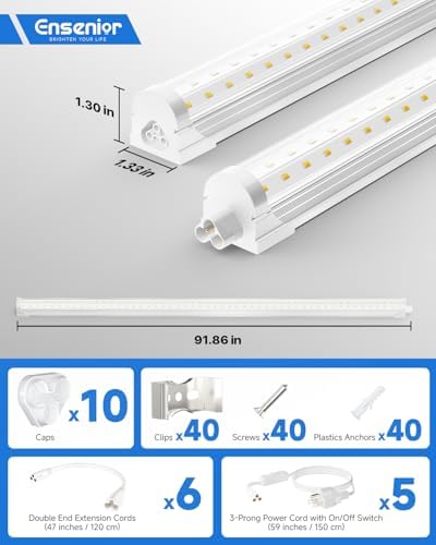 Ensenior 8FT LED Shop Lights, 6000K T8 Commercial Bay Lighting, 10 Pack - Image 5