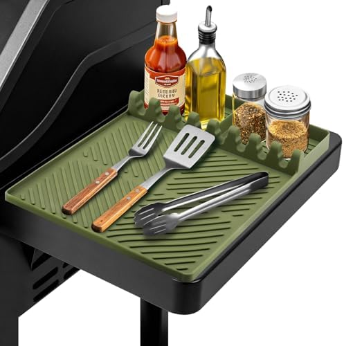 Silicone Griddle Tools Mat for Blackstone Weber, Extra Large 16" x 11.6" Spatula Mat with Drip Pad, Heat Resistant BBQ Accessories Organizer for Outdoor Grill Side Shelf, BBQ Gifts for Men by Unknown