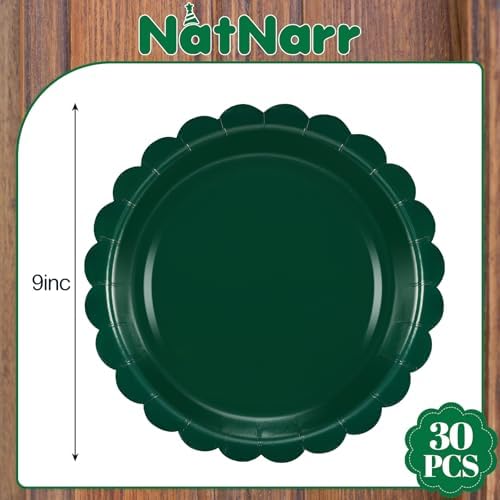 NatNarr 30 Pcs Dark Green Plates 9 Inch Scalloped Green Paper Plates Disposable Dessert Dinner Plate for Wedding, Master Party, Bridal Baby Shower (Pack of 4) - Image 2