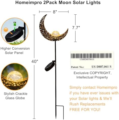 2Pack Moon Garden Gifts Solar Lights Outdoor Stakes Waterproof, Gifts for Mom, Crackle Glass Backyard Decor Balcony Lawn Ornaments, for Women Men Grandma (Bronze) - Image 4