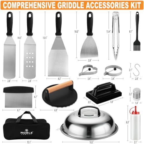 N NOBLE FAMILY 27 PCS Griddle Accessories Kit, Flat Top Grill Accessories Set for Camping, Professional Griddle Spatula Set with Melting Dome, Burger Press for Outdoor BBQ Teppanyaki - Image 2