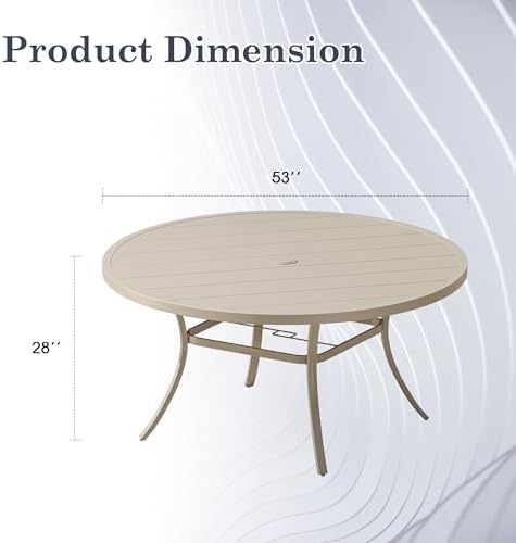 Outdoor Dining Table for 8, 53" Round Outdoor Table with Adjustable Umbrella Hole, All-Weather Metal Patio Dining Table for Lawn Garden Backyard Deck, Sandshell - Image 2