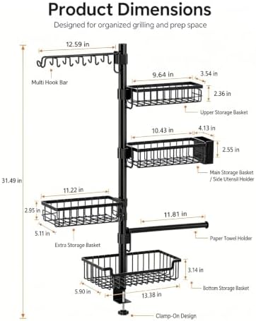 Deloban Griddle Caddy for Blackstone,4 Baskets,10 Hooks & Towel Holder - Image 5