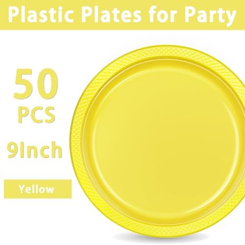 WELLIFE 9 Inch Yellow Plastic Plates 50 Count - Image 5