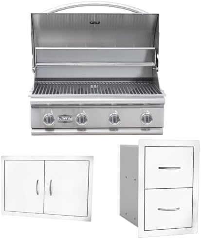 Bullet by Bull Stainless Steel Outdoor Kitchen Grill Set - Built-In Liquid Propane Grill -BBQ Kitchen Island Bundle - Includes 4 Burner Grill, Double Access Door & Double Storage Drawer by Unknown
