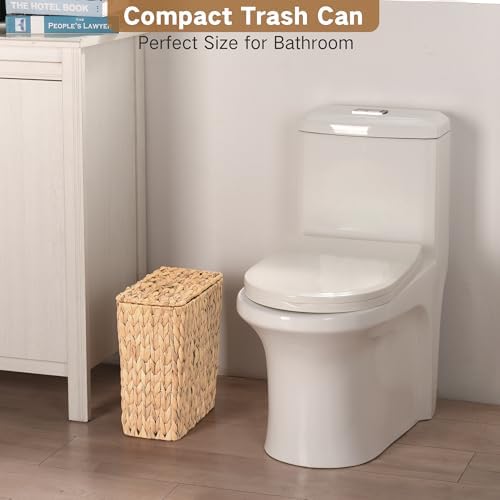 iEGrow Wicker Trash Can, Bathroom Trash Can with Lid, 3 Gallon Natural Water Hyacinth Waste Basket with Removable Liner, for Bedroom, Living Room, Toilet, Under Sink - Image 2