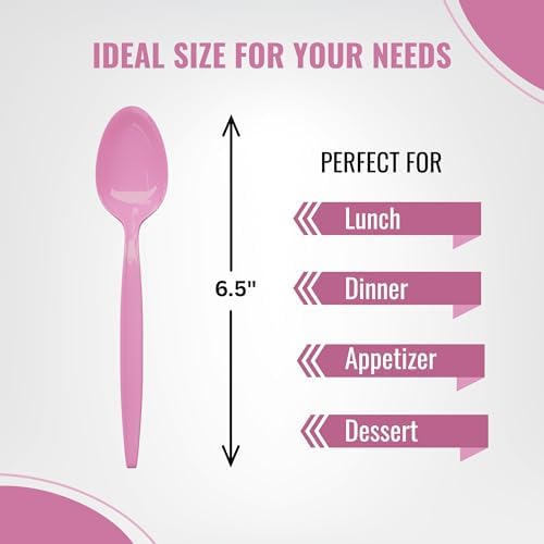 Light Pink Plastic Spoons (24 Pack) - Durable Soft & Baby Pink Spoons for Parties, Disposable Plasticware, Colored Flatware, Utensils, Cutlery for Occasions, Birthday Party Supplies, Blue Orchards - Image 3