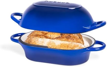 Dutch Oven For Sourdough Bread Baking – Enamelled Cast Iron Bread Loaf Pot – Oven Safe Non Stick Bread Pot – Rectangular, Dark Blue, 24cm x 16cm – by Nuovva by Nuovva