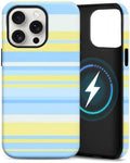 for iPhone 15 Pro Max Case, Magnetic Matte Frosted Dual-Layer Striped Phone Case for Women, Retro Aesthetic Cover Compatible with MagSafe Accessories - Sea Salt Lemon by YKCZL