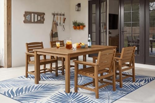 Perli™ 5-Piece Outdoor Dining Set, All-Weather HDPE Patio Furniture with 4 Armrest Chairs and Rectangular Table, UV-Resistant 4-Person Set for Deck, Backyard, Brown by PatioKingdom