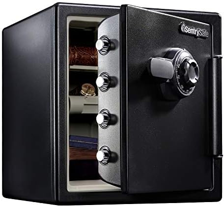SentrySafe Fireproof and Waterproof Black Steel Home Safe with Dial Combination Lock for Cash, or Documents, 1.23 Cubic Feet, 17.8 x 16.3 x 19.3 x Inches, SFW123CU by SentrySafe