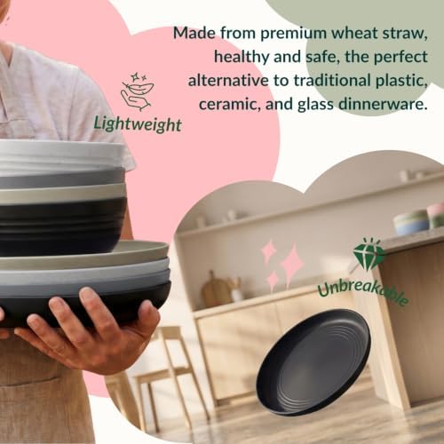 Homienly Wheat Straw Dinnerware Sets 20 PCS Unbreakable Plates and Bowls Set Microwave & Dishwasher Safe Dishes Set for 4 Kitchen Plate Set Party, Camping, RV, Picnic, Apartment-Black Grey - Image 5