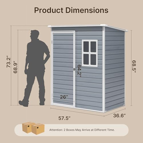 Gizoon 5x3 FT Outdoor Storage Shed, Resin Weatherproof Garden Shed, Gray - Image 4
