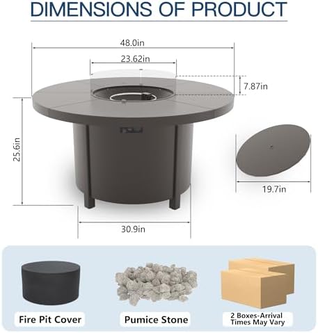 5 Pieces Outdoor Patio Furniture Set with 48" 55000 BTU Round Propane Fire Pit Table,Patio Dining Set Outdoor Conversation Sets 4 Chairs for Deck,Backyard and Garden,Dark Blue - Image 7