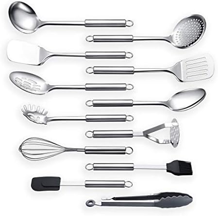 Berglander Cooking Utensil Set 12 Piece Stainless Steel Kitchen Tool Set, Include Cooking Spoon, Spatula, Whisk, Cooking Tong and etc (12 Pieces) - Image 2