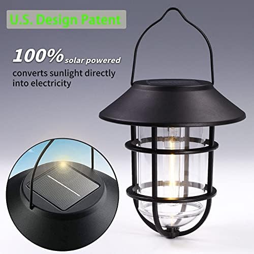 Solar Lantern Hanging Solar Lights Outdoor, Waterproof Metal Wall Lantern with Hooks, Outdoor Wall Lights for Porch, Patio Yard Garden Decor, No Wiring Required, 2 Pack - Image 5