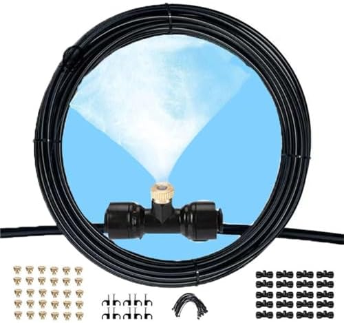 Outdoor Mister System For Outside Patio, Garden Irrigation System Kit With Brass Fog Nozzles, Misting Cooling System, Patio Mister For Backyard, Garden, Greenhouse, Umbrella, Deck, Canopy, Pool, Porch by Unknown