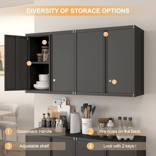 IRONFFICE Wall Cabinet Storage, Locking Wall Cabinet with 2 Doors,Garage Storage Cabinet for Home Office,Gym,Garage,Black - Image 5