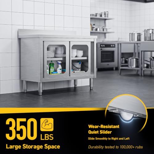 47“ Stainless Steel Work Table with Cabinet, Glass Door Storage Cabinet - Image 3