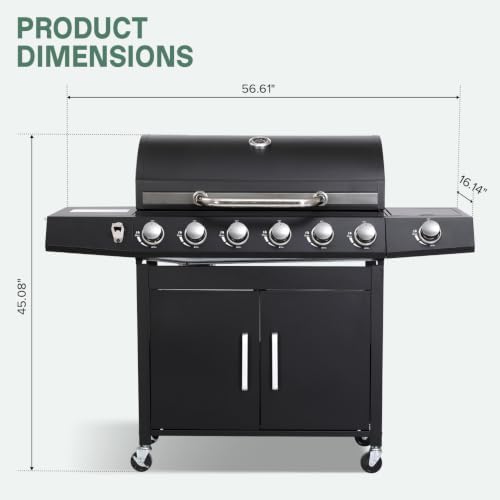 6-Burner Propane Gas BBQ Grill with Side Burner, Black - Image 2
