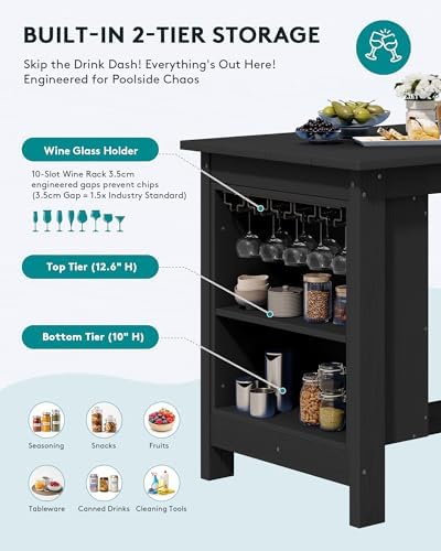SERWALL 3-Piece Outdoor HDPE Counter-Height Bar Set with 2 Stools, Black - Image 6