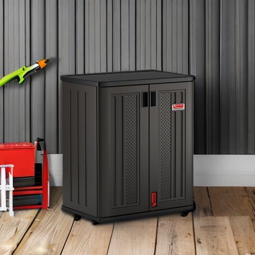 Suncast 30" Heavy-Duty Resin Garage Cabinet, Lockable, Dark Gray - Image 2