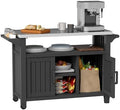 Bifanuo Outdoor Grill Table Grill Cart with Stainless Steel Top & Storage Cabinet for Food Prep and Storage, Portable and Durable with Wheels(Classic Black) by Bifanuo