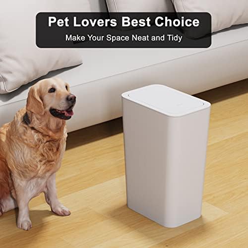 N. NETDOT 3 Pack 10L/2.6 Gal Bathroom Trash Can with Lid, Bin Press Small Can/Slim Garbage Cans/Waste Basket for Bathroom,Kitchen,Office,Bedroom - Black,Gray,Off White NDTR001 - Image 3
