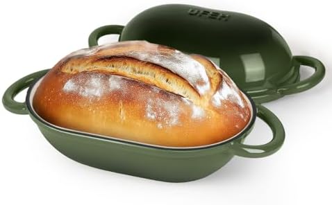 Dutch Oven for Bread Baking – Premium Cast Iron Pot with Lid – Perfect for Sourdough, Artisan Loaves & No-Knead Bread – 2 QT / 1.9L (Enameled, Round, Oven & Stovetop Safe), Green by UFEH