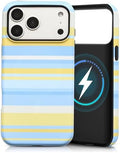 for iPhone 17 Pro Max Case, Magnetic Matte Frosted Dual-Layer Striped Phone Case for Women, Retro Aesthetic Cover Compatible with Mag Safe Accessories - Sea Salt Lemon by YKCZL