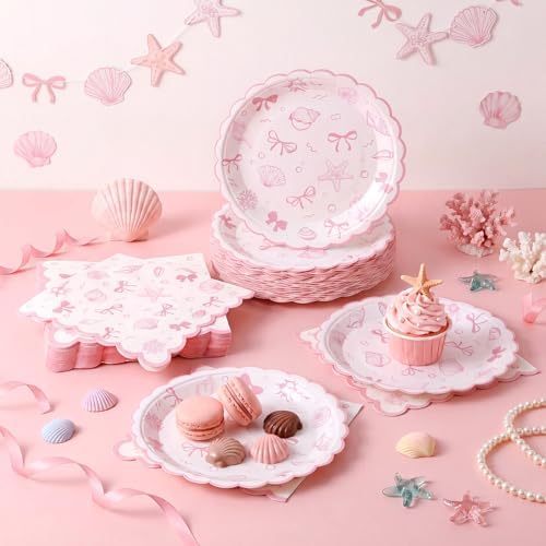 Roshtia 120 Pcs Pink Seashell Paper Plates and Napkins Set, Serves 60 - Image 4