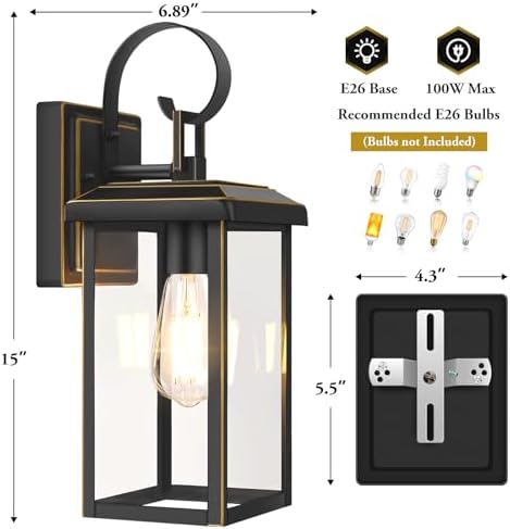 BesLowe 2-Pack 15” Outdoor Wall Lights, Bronze Modern Porch Sconces - Image 6