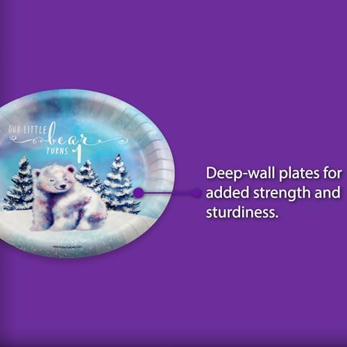 Our Little Polar Bear Turns One First Birthday - 32 Piece Disposable Party Supplies - Decorations for Winter 1st Birthday Round Party Plates - Large 9" Paper Plates In Bulk - Image 4