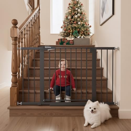 Mumeasy 29.7–48" Baby Gate for Stairs, Dog Gate for Doorways, Auto Close Child Gate, Indoor Safety Pet Gate with Walk Thru Door, Easy Install Pressure Mounted Extra Wide Gate for Kitchen, House, Black by Mumeasy-FocusonBabyPetSafetyGate