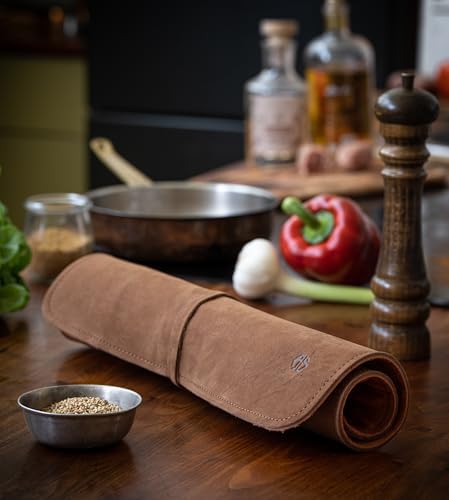 Angus Stoke Knife Bag for Chefs–knife Roll Bag leather 7 slots – Leather Knife Case Noah (brown) - Image 2