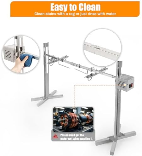 43" Electric BBQ Rotisserie Grill Kit, 88 LBS Capacity, 5 Height-Adjustable Stainless Steel Spit Roaster for Whole Pig Lamb Goat Chicken, Outdoor Camping & Backyard Barbecue - Image 6