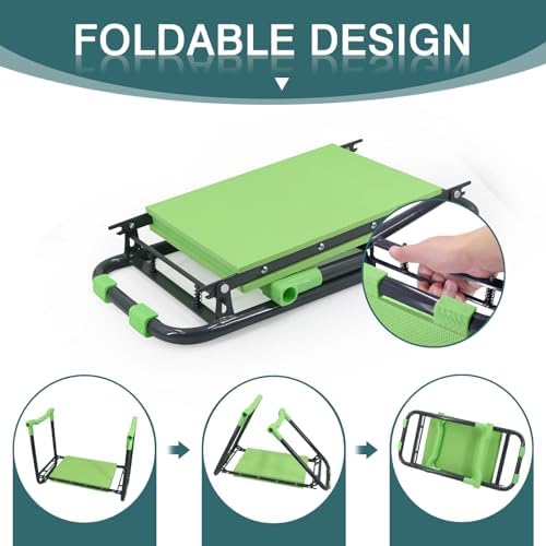 Foldable Garden Kneeler and Seat – 2-in-1 Gardening Stool with a Tool Storage Pouch, Lightweight and Portable for Elderly, Outdoor, Lawn Care (Green) - Image 4