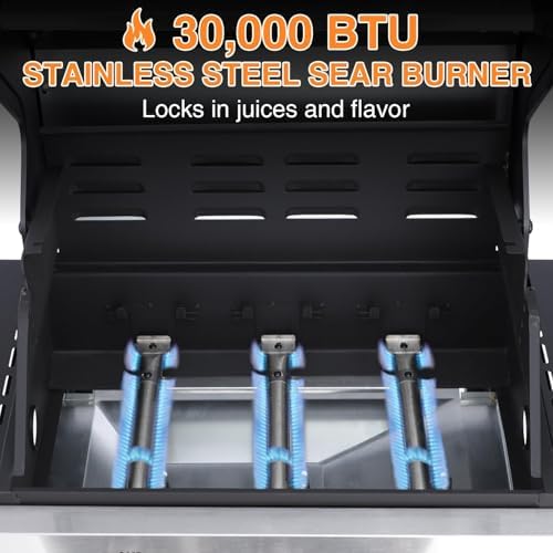 3-Burner Propane Gas Grill with Double-layer Lid, Stainless Steel Hanging Basket & Easy-to-Clean Design – 30,000 BTU BBQ Grill with 2 Folding Sides and Wheels for Outdoor Backyard Patio - Image 6