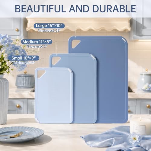THETCHRY Plastic Cutting Board Set of 3, Blue Cutting Board for Kitchen - Image 3